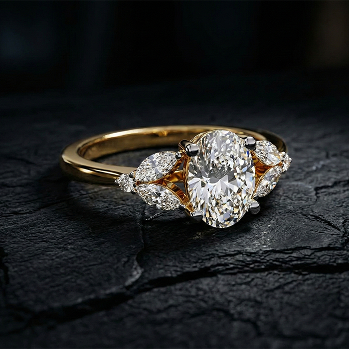 Oval Diamond Marquise Accent Ring - Image 1